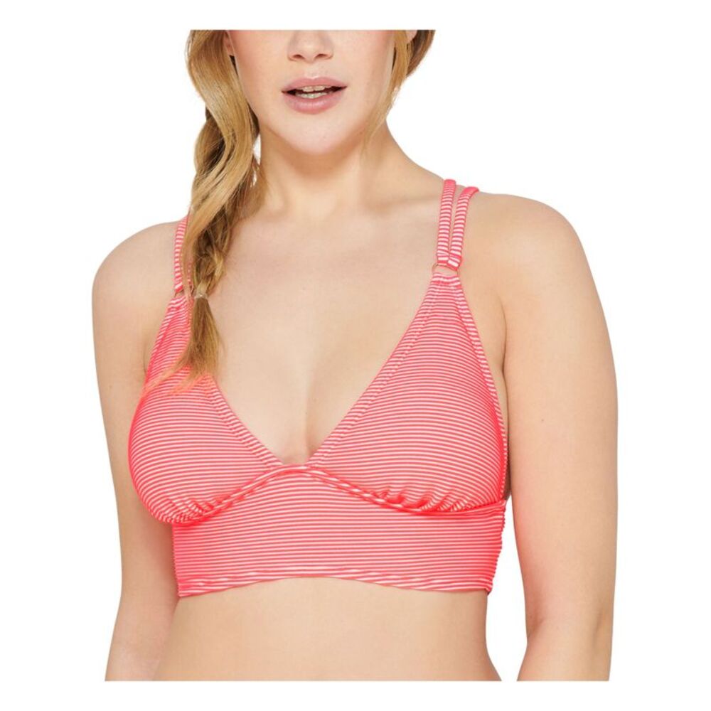 HULA HONEY Women's Orange Stretch Corset Back Removable Cups Tie Swimsuit Top XS